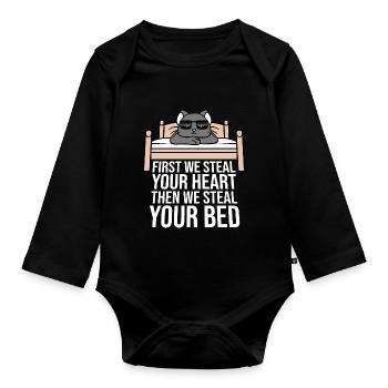 First We Steal Your Heart Then We Steal Your Bed - Organic Longsleeve Baby Bodysuit - black - Front