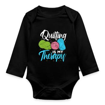 Quilting Is My Therapy - Quilting Expert - Baby Bio-Langarm-Body - Schwarz - Vorne