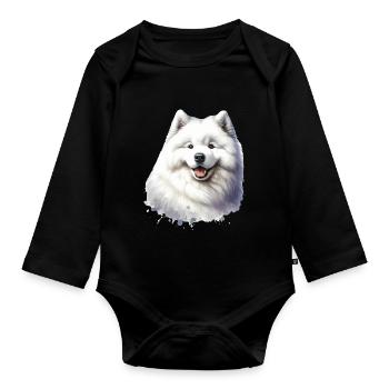 Samoyed Dog Gifts Cute Samoyed Dog Graphic - Organic Longsleeve Baby Bodysuit - black - Front