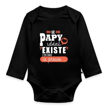 Cadeau papy idéal fête papi T shirt papy cadeau - Body Bébé bio manches longues - noir - Devant