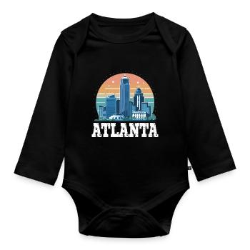 Atlanta Skyline Sonnenuntergang Stadtbild - Baby Bio-Langarm-Body - Schwarz - Vorne