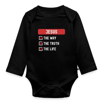 Jesus The Way Truth Life Christian - Baby Bio-Langarm-Body - Schwarz - Vorne