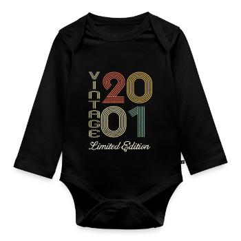 2001 Anniversaire Né en 2001 vintage Rétro. Editio - Body Bébé bio manches longues - noir - Devant