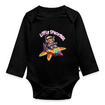 Spacegirl little astronaut in colorful spaceship - Organic Longsleeve Baby Bodysuit - black - Front