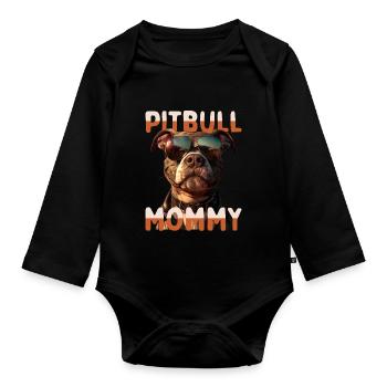 Pitbull Mommy Mom Mother's Day Pitbull Terrier Mom - Organic Longsleeve Baby Bodysuit - black - Front