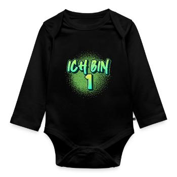 Ich bin 1 – Farbenfrohes Geburtstagsdesign - Baby Bio-Langarm-Body - Schwarz - Vorne