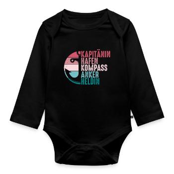 Kapitänin Hafen Kompass Anker Retro Seglerin - Baby Bio-Langarm-Body - Schwarz - Vorne