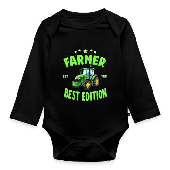 Bauern Lachen - Lustige Farmer - Baby Bio-Langarm-Body - Schwarz - Vorne