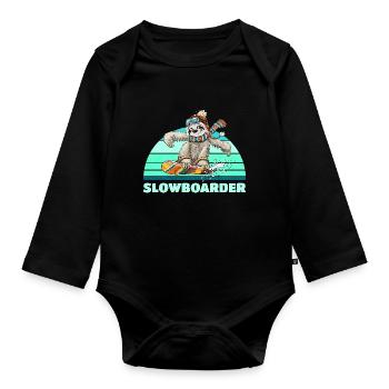 Faultier Snowboard Slowboarder Retro Wintersport - Baby Bio-Langarm-Body - Schwarz - Vorne