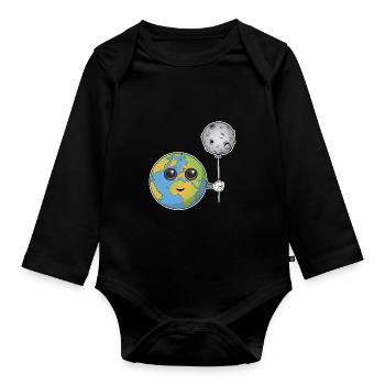 La Terre avec un ballon lunaire - Body Bébé bio manches longues - noir - Devant