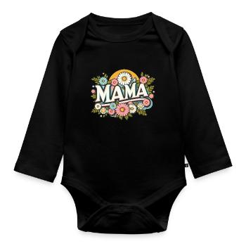 Floral Mama - Organic Longsleeve Baby Bodysuit - black - Front