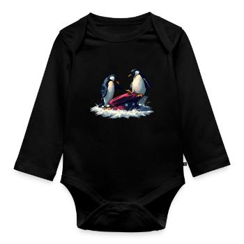 Résistez à la protestation Grunge des Pingouins - Body Bébé bio manches longues - noir - Devant