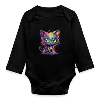 Chat néon coloré - Body Bébé bio manches longues - noir - Devant