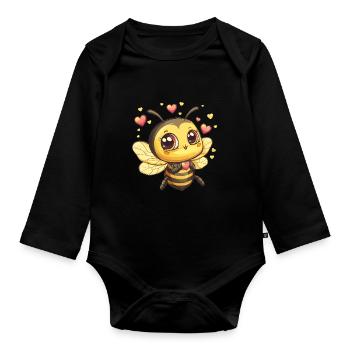 Cœur Abeille Amoureuse - Body Bébé bio manches longues - noir - Devant