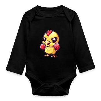 Cute Boxing Chick - Organic Longsleeve Baby Bodysuit - black - Front