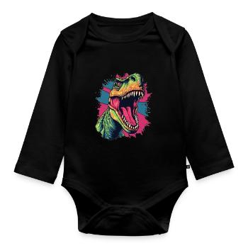 Wilder Dino mit Farbeffekt - Baby Bio-Langarm-Body - Schwarz - Vorne
