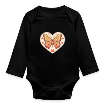 Coeur Papillon avec Amour - Body Bébé bio manches longues - noir - Devant