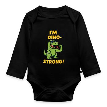 I'm Dino-Strong Tyrannosaurus Rex Kinder - Baby Bio-Langarm-Body - Schwarz - Vorne