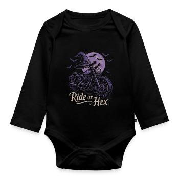 Witch ride on motorcycle at full moon - Organic Longsleeve Baby Bodysuit - black - Front