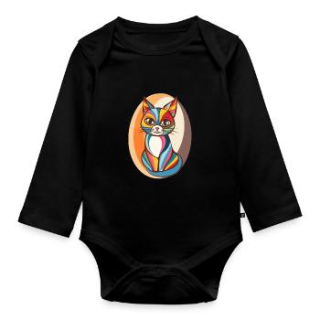 Chat Pop Art coloré - Body Bébé bio manches longues - noir - Devant
