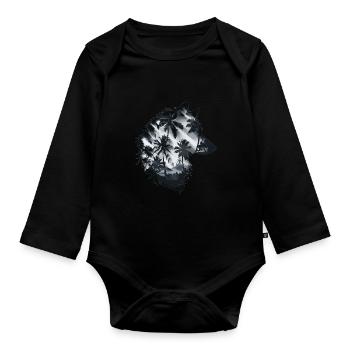 Silhouette de loup avec palmiers et soleil - Body Bébé bio manches longues - noir - Devant