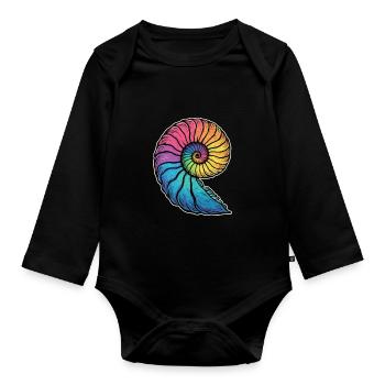 Farbenfrohe Ammoniten Fossilien Urzeit - Baby Bio-Langarm-Body - Schwarz - Vorne
