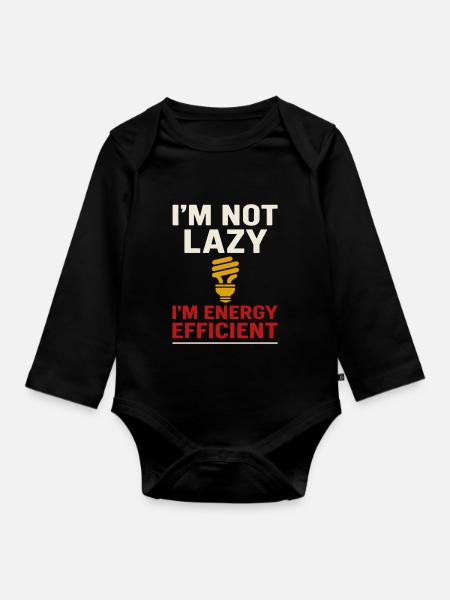 I'm not lazy, I'm energy efficient - Organic Longsleeve Baby Bodysuit - black