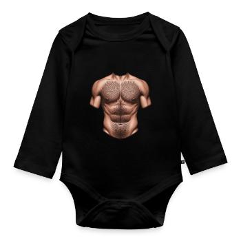 Muscular Men Upper Body - Organic Longsleeve Baby Bodysuit - black - Front