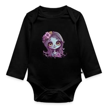 Blumenkind mit Glanzblick - Baby Bio-Langarm-Body - Schwarz - Vorne