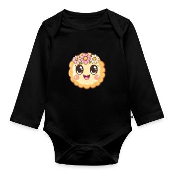 Fortune cookie with flowers - Organic Longsleeve Baby Bodysuit - black - Front