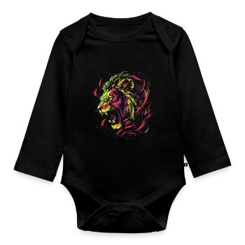 Lion Colorful Lion Head Neon Colorful Predator Art - Organic Longsleeve Baby Bodysuit - black - Front
