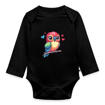 Parrot with hearts - Organic Longsleeve Baby Bodysuit - black - Front