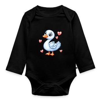 Oie douce avec des cœurs - Body Bébé bio manches longues - noir - Devant
