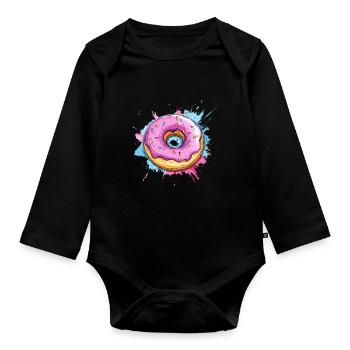 Donut with pink glaze - Organic Longsleeve Baby Bodysuit - black - Front