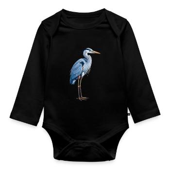 Elegant Blue Heron - Baby Bio-Langarm-Body - Schwarz - Vorne