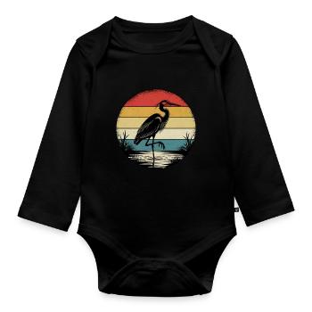 Retro Reiher - Baby Bio-Langarm-Body - Schwarz - Vorne