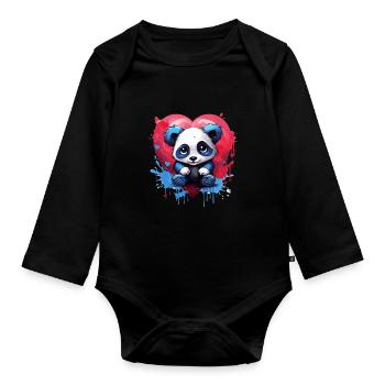 Panda mit Herz-Hintergrund - Baby Bio-Langarm-Body - Schwarz - Vorne