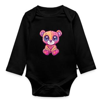 Cuddly bear with heart - Organic Longsleeve Baby Bodysuit - black - Front