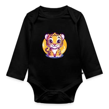 Cute tiger baby - Organic Longsleeve Baby Bodysuit - black - Front