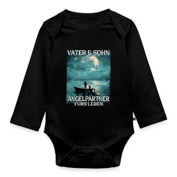 Père et fils en tant que partenaires de pêche - Body Bébé bio manches longues - noir - Devant