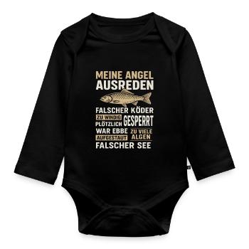 Angel Ausreden – Kein Fisch, viele Gründe - Baby Bio-Langarm-Body - Schwarz - Vorne