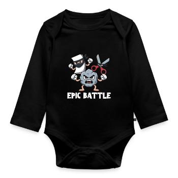 Ciseaux Pierre Papier Kawaii Personnages Jeu d’école - Body Bébé bio manches longues - noir - Devant