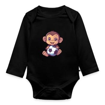 Affe mit Fußball - Baby Bio-Langarm-Body - Schwarz - Vorne