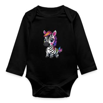Colorful Striped Zebra - Organic Longsleeve Baby Bodysuit - black - Front