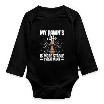 Chess Game Night Pawn Pieces Checkerboard - Organic Longsleeve Baby Bodysuit - black - Front