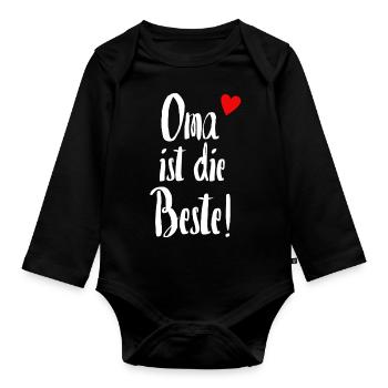 Oma ist die Beste | Geschenk für Oma - Baby Bio-Langarm-Body - Schwarz - Vorne
