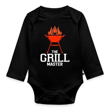 Grillen Grill BBQ Sommer Fest Geschenkidee - Baby Bio-Langarm-Body - Schwarz - Vorne