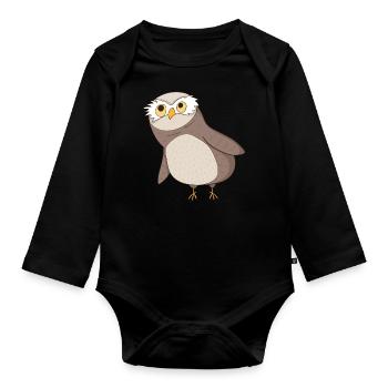 Kauz Comic - Baby Bio-Langarm-Body - Schwarz - Vorne