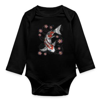 Koi Fisch Karpfen Teich - Baby Bio-Langarm-Body - Schwarz - Vorne