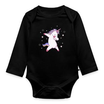 Licorne Dab dessin animé dessin animal motif de licorne - Body Bébé bio manches longues - noir - Devant